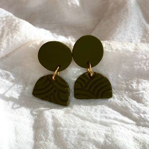 Olive Green Geometric Textured Earrings